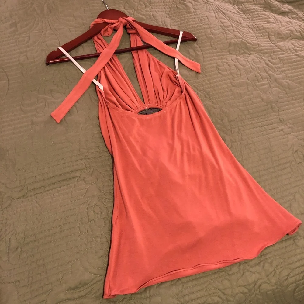 Sky Coral Halter Top with Turquoise Accent - Picture 4 of 6